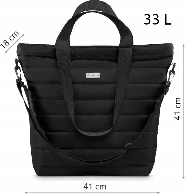 Czarna Torebka damska duża pojemna torba shopper na ramię pikowana