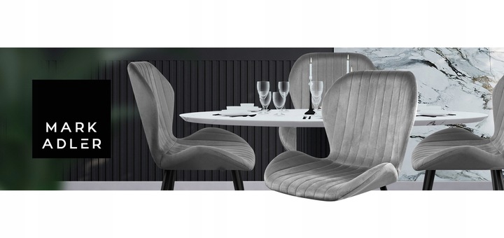 Krzesło welurowe tapicerowane MARK ADLER szare do jadalni salonu loft