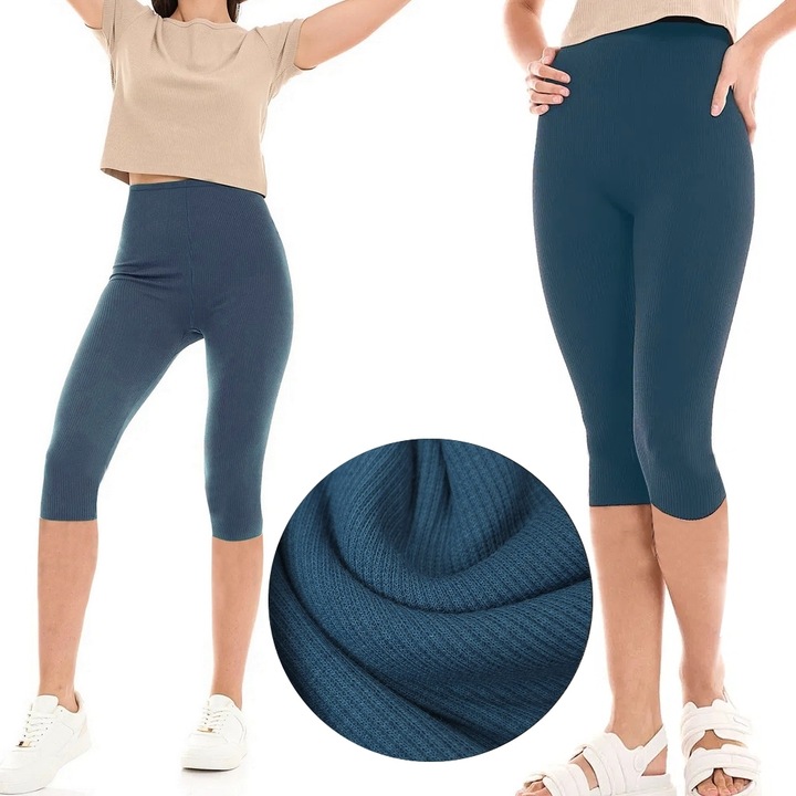 LEGGINSY BAWEŁNIANE KOLARKI getry RYBACZKI 3/4 PRĄŻKOWANE KRYJĄCE - XL/XXL