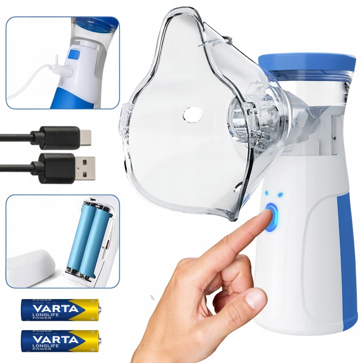 INHALATOR NEBULIZATOR ULTRADŹWIĘKOWY PRZENOŚNY DLA DZIECI DOROSŁYCH AA USB