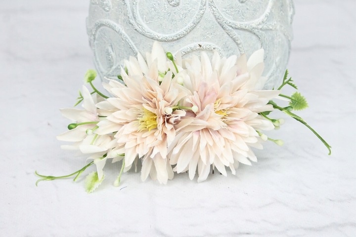 Grzebyk do włosów astry ozdoba PUDROWY RÓŻ ślub