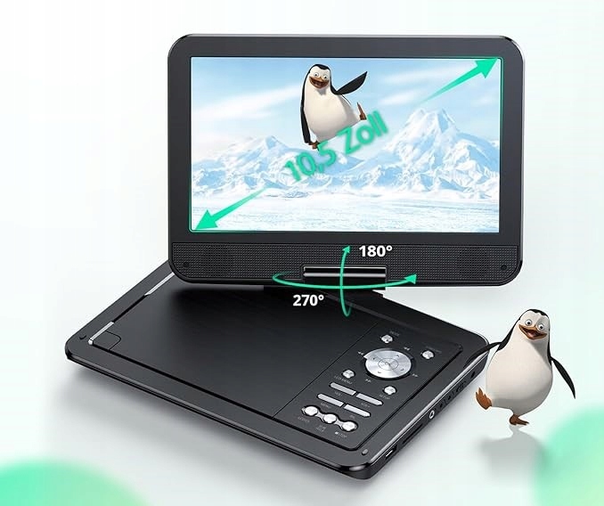 YOTON Przenośny Odtwarzacz DVD 12,5" HD, Obrotowy Ekran,USB/SD, AV