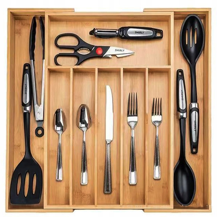 WKŁAD ORGANIZER DO SZUFLADY KUCHENNEJ NA SZTUĆCE BAMBUSOWY PREMIUM XXL 55cm