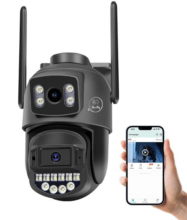 PODWÓJNA KAMERA 2X5MP ZOOM ZEWNĘTRZNA OBROTOWA IP WIFI ALARM DETEKCJA FHD