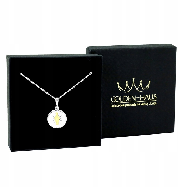 SREBRNY ŁAŃCUSZEK NASZYJNIK CUDOWNY 925 PAMIĄTKA I KOMUNII CHRZEST PREZENT