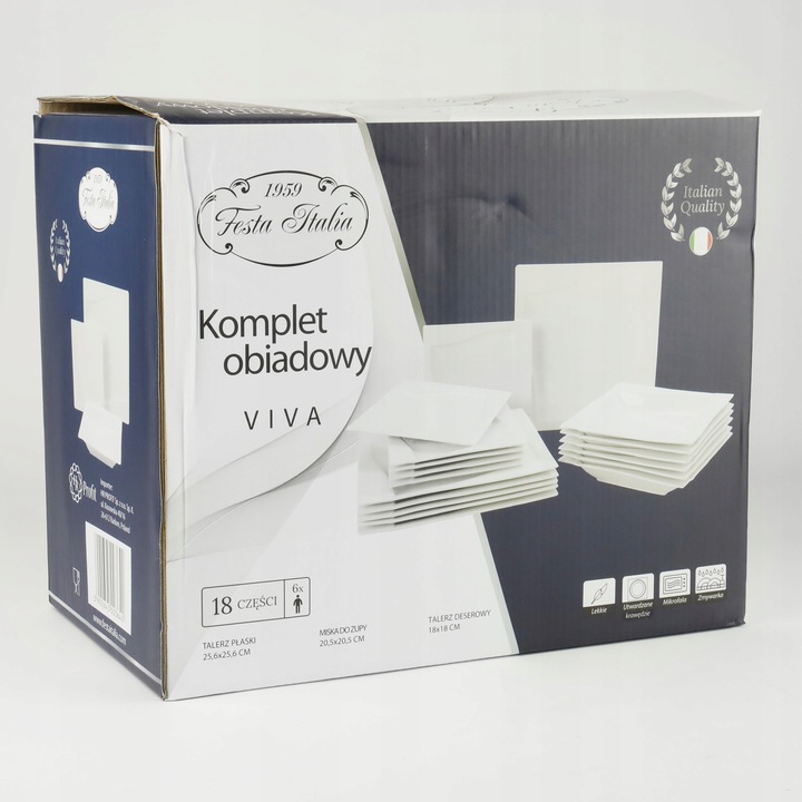 SERWIS OBIADOWY VIVA 18 EL DLA 6 OSÓB KWADRATOWY KPL TALERZY PORCELANOWYCH