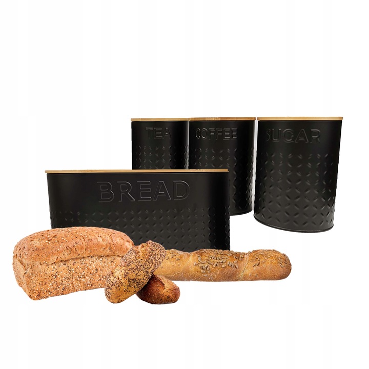 ZESTAW 5w1 CHLEBAK POJEMNIK NA KAWA CUKIER HERBATA DESKA KROJENIA CHZ03