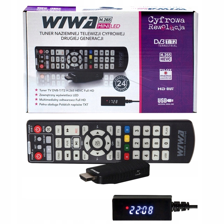 TUNER DEKODER TELEWIZJI NAZIEMNEJ DVB-T2 WIWA H.265 MINI LED