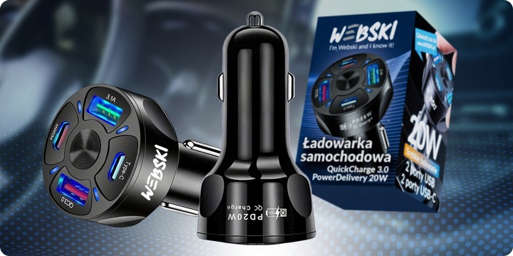 ZESTAW ŁADOWARKA SAMOCHODOWA 6A 30W 2X USB 2 X USB-C Z KABLEM COMBO USB 6W1