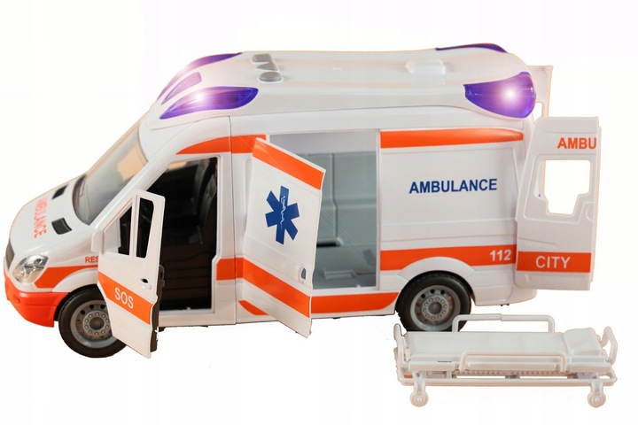 AUTO KARETKA POGOTOWIA AMBULANS ŚWIATŁO NOSZE OTWIERANE DRZWI GUMOWE KOŁA