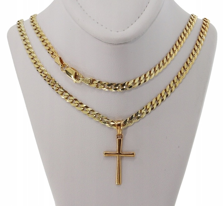 ZŁOTY PEŁNY ŁAŃCUSZEK MĘSKI PANCERKA Z KRZYŻYKIEM PR. 925 585 GRAWER GRATIS