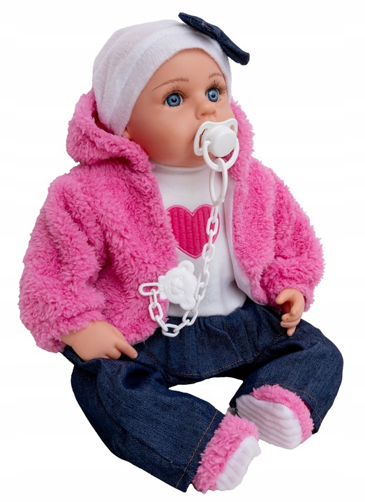 DUŻA LALKA BOBAS 45 cm mówi śpiewa po PL + SMOCZEK + BUTELKI + PAMPERSY