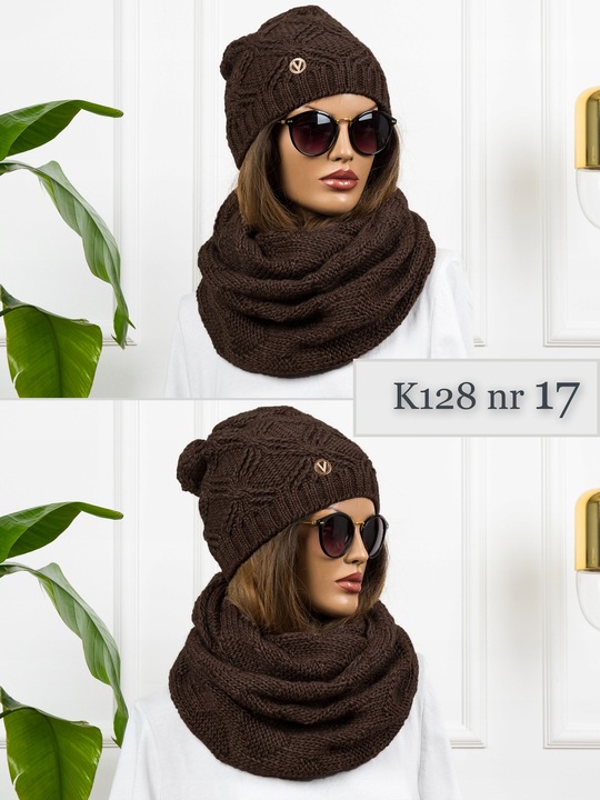 KOMPLET damski CZAPKA + KOMIN ciepły zimowy szal POLSKI z wełną KOLORY