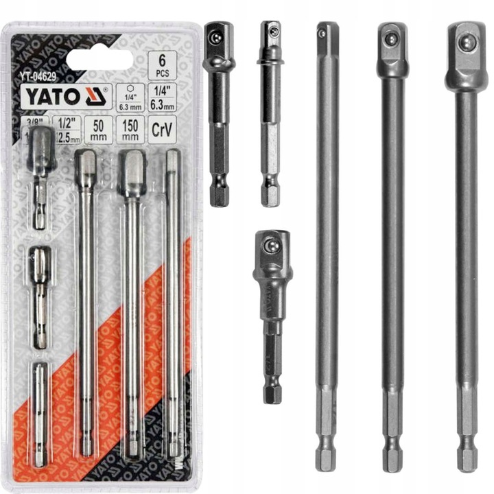YATO ADAPTER DO NASADEK HEX REDUKCJE 1/4 3/8 1/2" 6 SZTUK STAL CrV