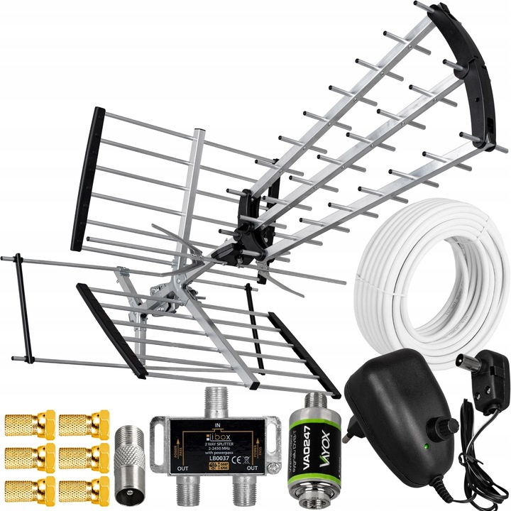 ANTENA DVBT2 DO TELEWIZJI NAZIEMNEJ COMBO 4K LTE MUX8 WZMACNIACZ ZESTAW 2TV