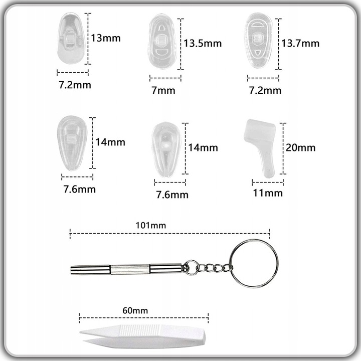 ZESTAW DO NAPRAWY OKULARÓW ŚRUBKI NOSKI SILIKONOWE 35 par nosków