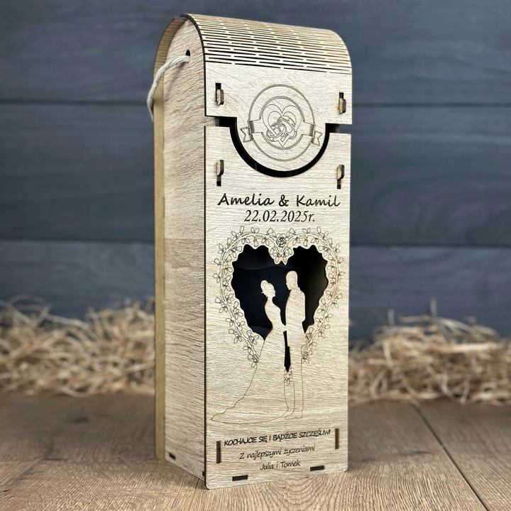 SKRZYNKA NA WINO PREZENT NA ŚLUB DLA PARY MŁODEJ PUDEŁKO Z GRAWEREM WESELE