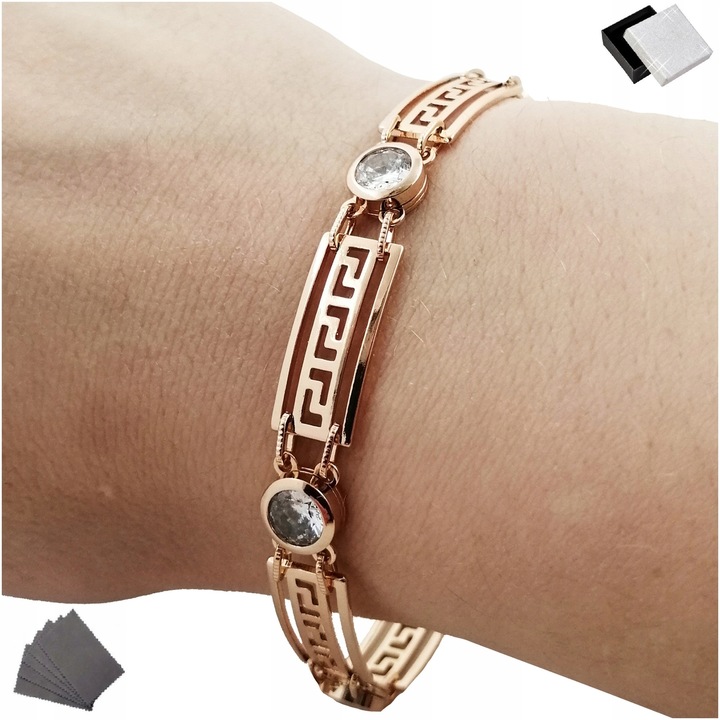 ZŁOTA BRANSOLETKA DAMSKA ZE STALI CHIRURGICZNEJ Z CYRKONIAMI GRECKA+GRATISY