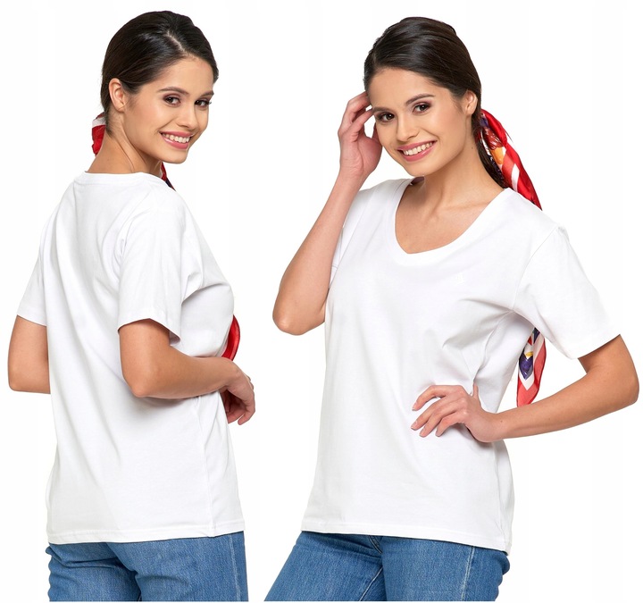 T-Shirt Damski Bawełna PREMIUM Luźna Koszulka Wygodna Dekolt V MORAJ L