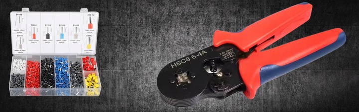 PRASKA ZACISKARKA DO KONEKTORÓW KOŃCÓWEK KABLI PRZEWODÓW + 1200 SZT