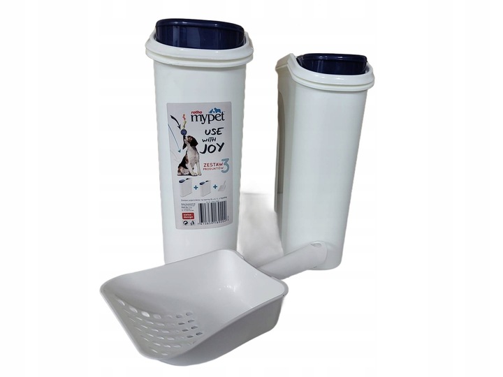 ZESTAW POJEMNIKÓW NA KARMĘ DLA ZWIERZAT Z ŁOPATKĄ"ROTHO"6L,4L