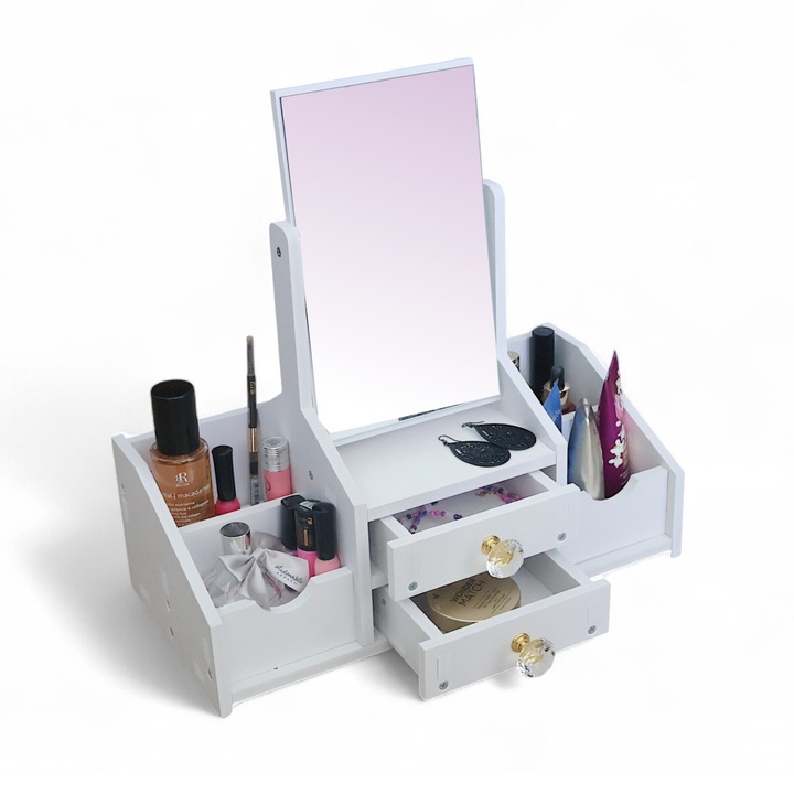 TOALETKA Z LUSTREM ORGANIZER PRZYBORNIK NA BIURKO DO MAKIJAŻU