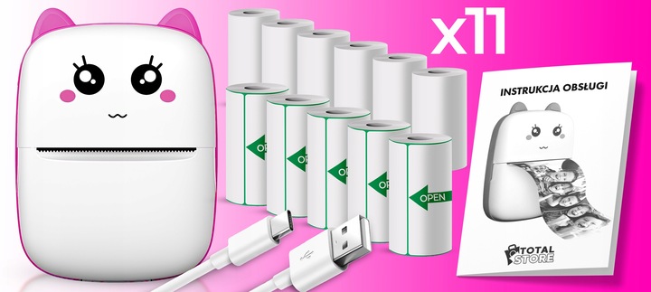 MINI DRUKARKA TERMICZNA DRUKUŚ ORYGINALNY DO ZDJĘĆ NOTATEK + 11SZT ROLEK