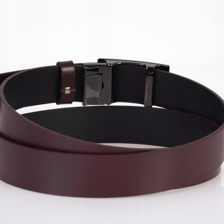 Pasek SKÓRZANY męski Klamra automat BORDOWY spodni