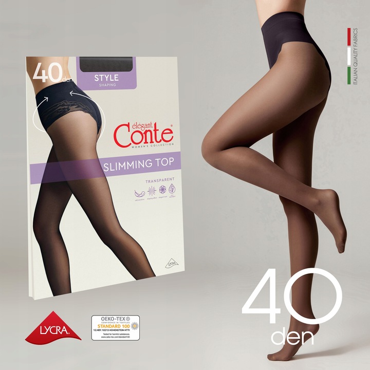 Rajstopy damskie wyszczuplające Lycra Conte STYLE 40 DEN czarne rozmiar 4
