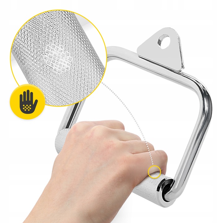 UCHWYT DO WYCIĄGU ATLASU POJEDYNCZY OBROTOWY STALOWY RYFLOWANY PLECY BICEPS