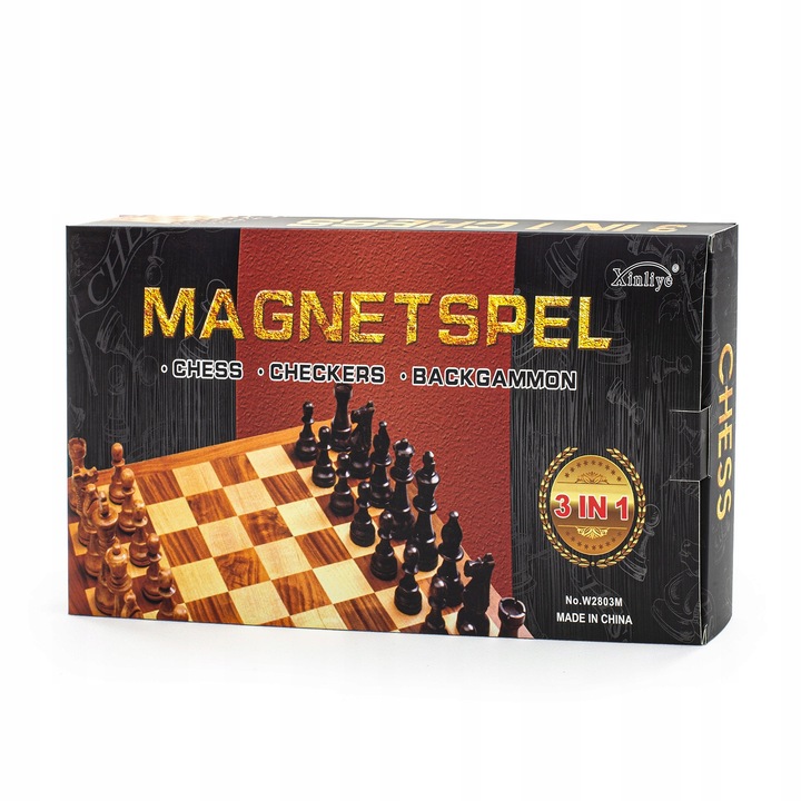 SZACHY DREWNIANE MAGNETYCZNE KLASYCZNE DUŻE WARCABY BACKGAMON GRA 3W1 34X34