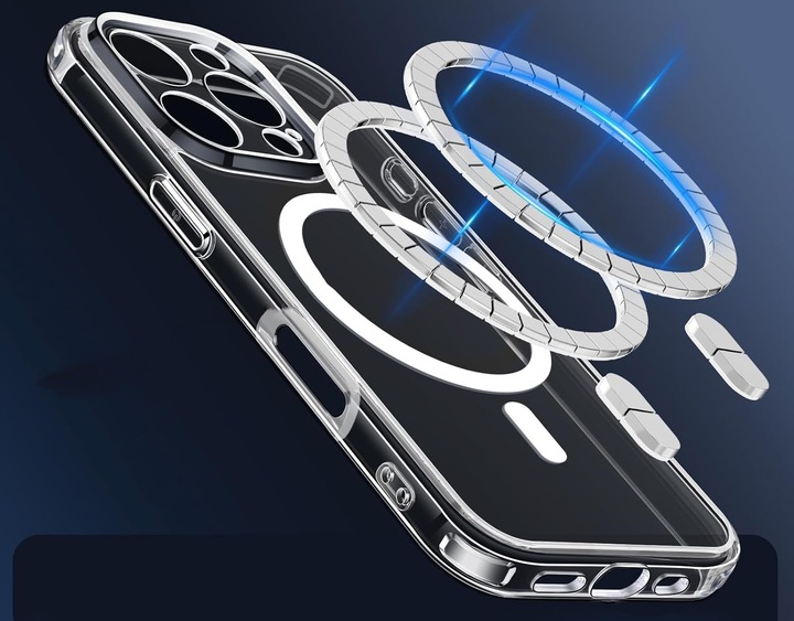 Etui do iPHONE 16 PRO MAX WZMACNIANE 360° SHOCK CLEAR CASE do MagSafe+SZKŁO