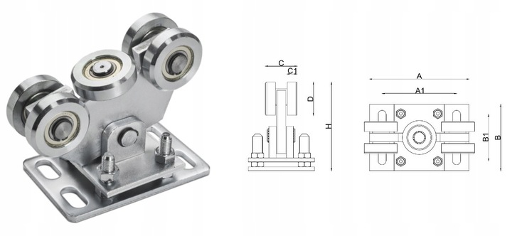 WÓZKI DO BRAMY PRZESUWNEJ 80x80 5 ROLKOWE TRWAŁE ROLKI STALOWE DO 600KG WDB