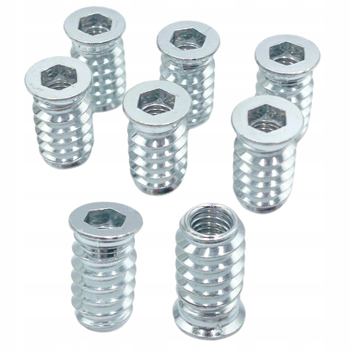 Mufa do drewna M6 x 20 mm 100 szt. dwugwintowa wkręcana z kołnierzem