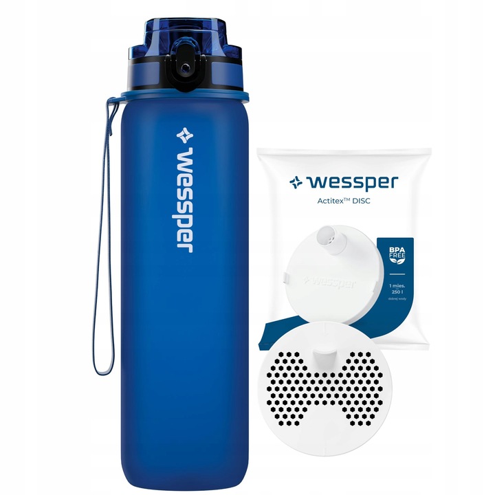 Butelka filtrująca Wessper 1L motywacyjna ustnik + filtr | Bidon na