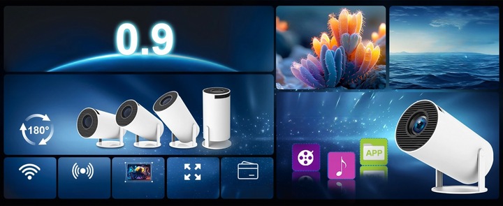 PROJEKTOR RZUTNIK Przenośny Android Smart Mini TV 4K LED Głośnik WIFI