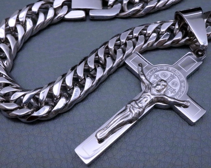 SREBRNY ŁAŃCUSZEK Z KRZYŻYKIEM STAL CHIRURGICZNA