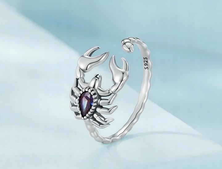 Srebrny pierścionek SKORPION cyrkonie regulowany s925 +pudełko