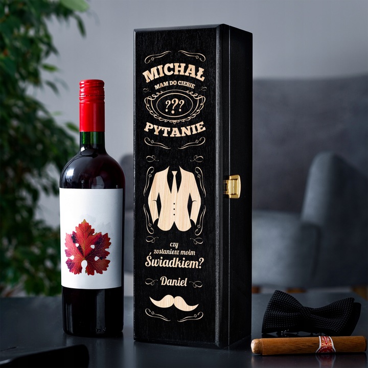 PROŚBA O ŚWIADKOWANIE SKRZYNKA NA WINO Z GRAWEREM PREZENT DLA ŚWIADKA IMIĘ