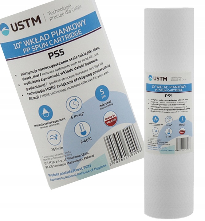 10x FILTR DO WODY WKŁAD filtrujący 10" PIANKOWY 5 MIKRON USTM