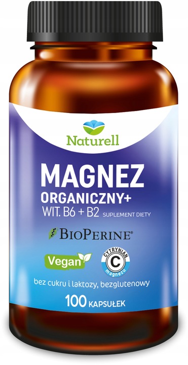 Naturell Magnez Organiczny Witamina B6 B2 100 kapsułek