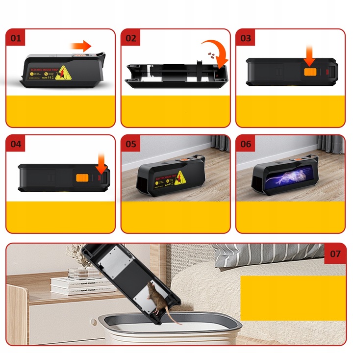 ELEKTRYCZNA PUŁAPKA ŁAPKA NA MYSZY PRĄDEM GRYZONIE Z ALARMEM DUŻA