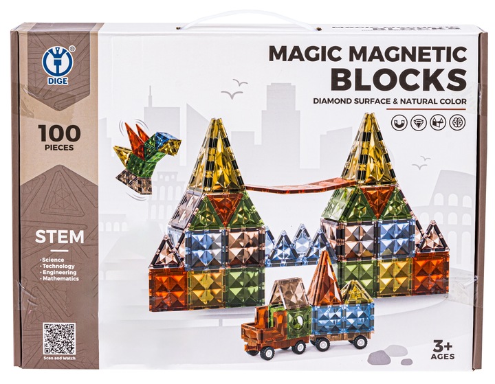 Klocki Magnetyczne Konstrukcyjne Panele Magnetic TILES Pojazdy Figury 100