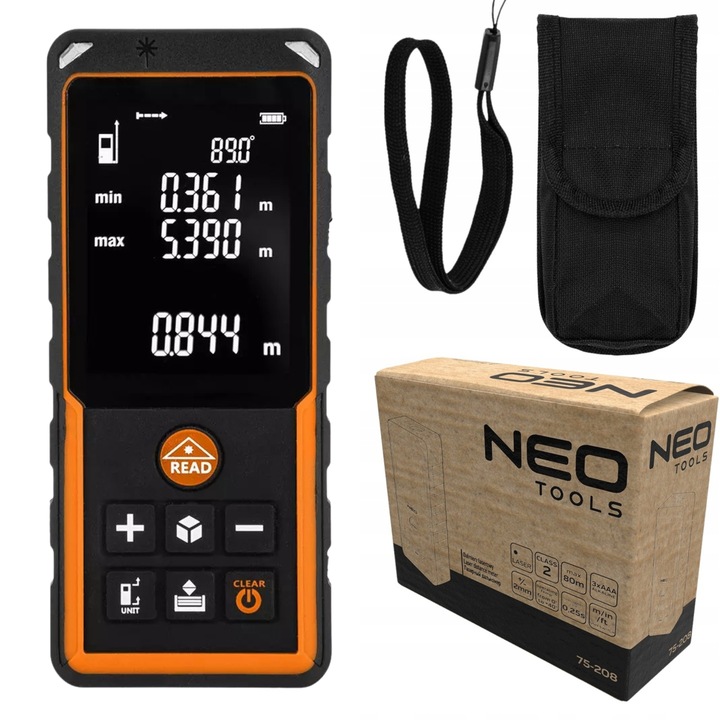 Dalmierz laserowy cyfrowy miernik odległości zasięg 80 m, IP54, NEO