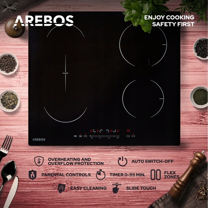 Arebos - Płyta indukcyjna ze strefami Flex | 7200 W | 4 płyty