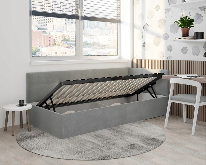Łóżko młodzieżowe FREDDY z pojemnikiem podnoszonym 90x200 tapicerowane