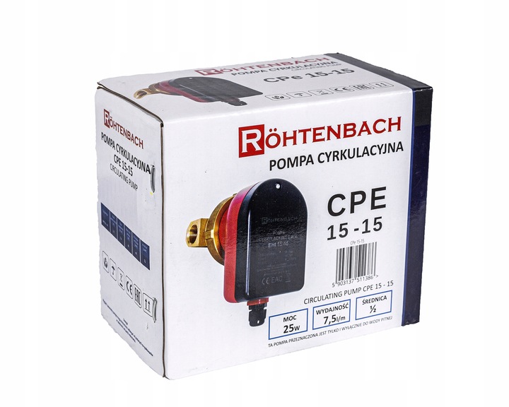 POMPA OBIEGOWA CYRKULACYJNA DO WODY CIEPŁEJ C.W.U. CPE 15-15 KABEL