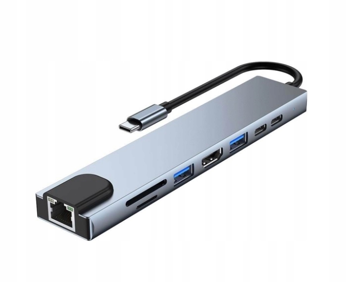 HUB ADAPTER PRZEJŚCIÓWKA USB-C 8w1 2xUSB HDMI SD RJ45