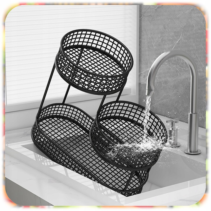 KOSZ NA OWOCE WARZYWA 3 POZIOMOWY METALOWY CZARNY KOSZYK STOJAK