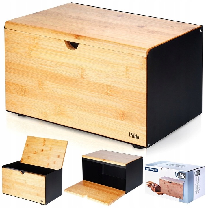 Chlebak METALOWY drewniany pojemnik zamykany na pieczywo chleb bułki czarny